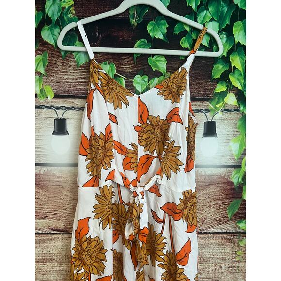 Ivy Street Wide Leg Sunflower Jumpsuit Medium Fall Leaves Boho Flowy Orange Crop - Picture 2 of 6